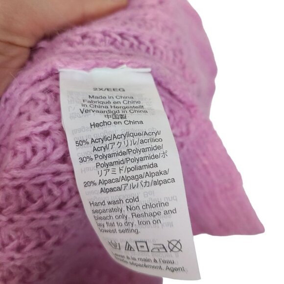 J. Crew Womens 2X Pink Long Sleeve Mock Neck Alpaca Pointelle Cable Knit Sweater - Picture 8 of 9